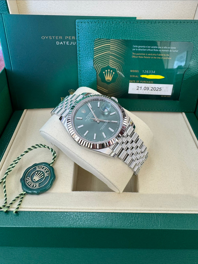 Rolex Datejust 41mm 126334 2025 Mint Green Dial Jubilee