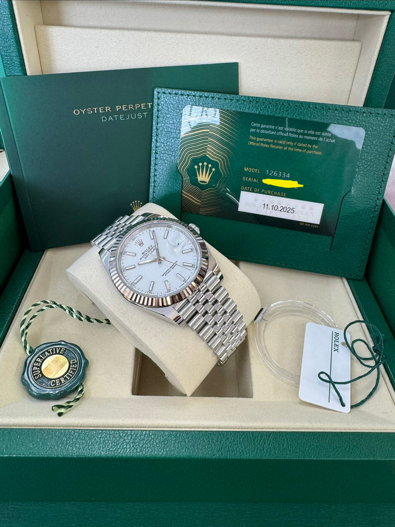 Rolex Datejust 41mm 126334 2025 White Index Dial Jubilee