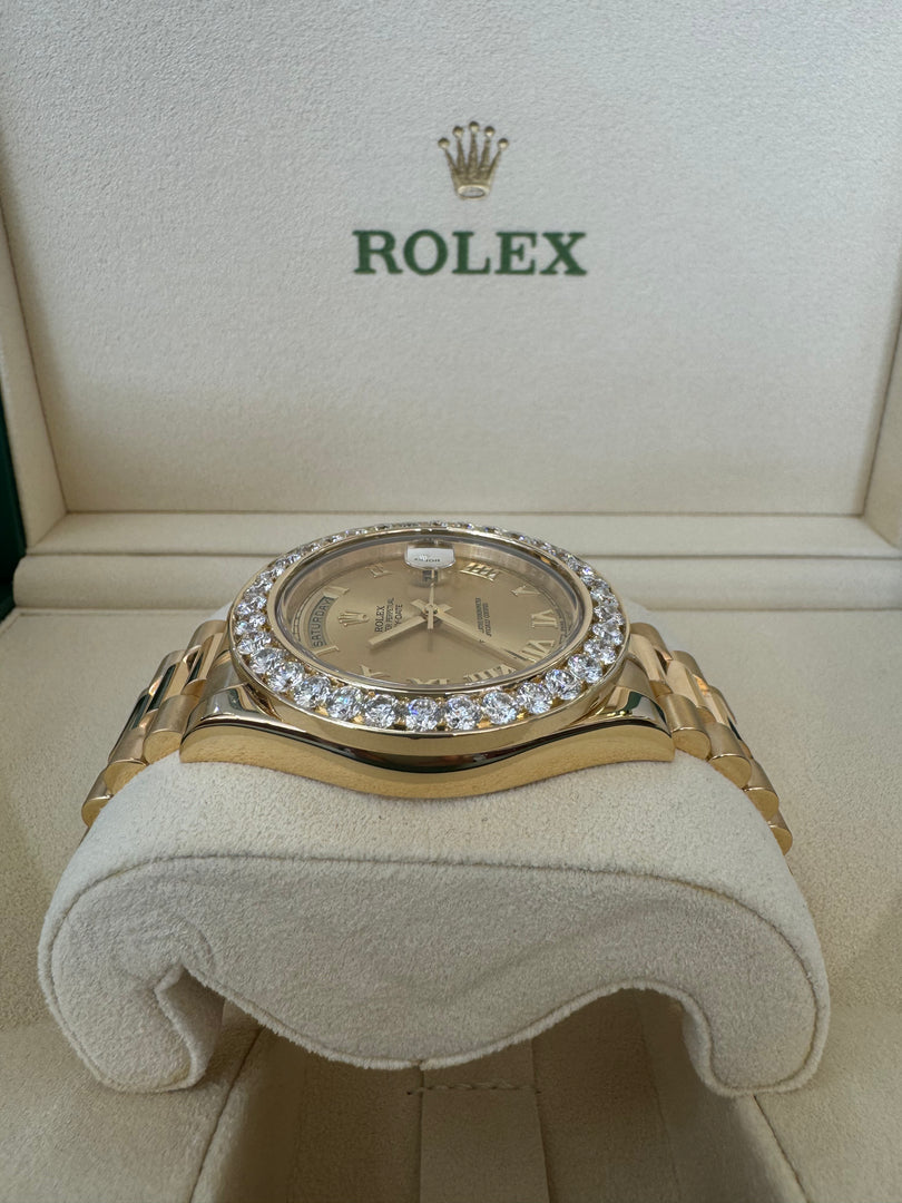 Rolex Day-Date 41mm 2015 Champagne Dial 218238 Diamond Bezel 5.00ct