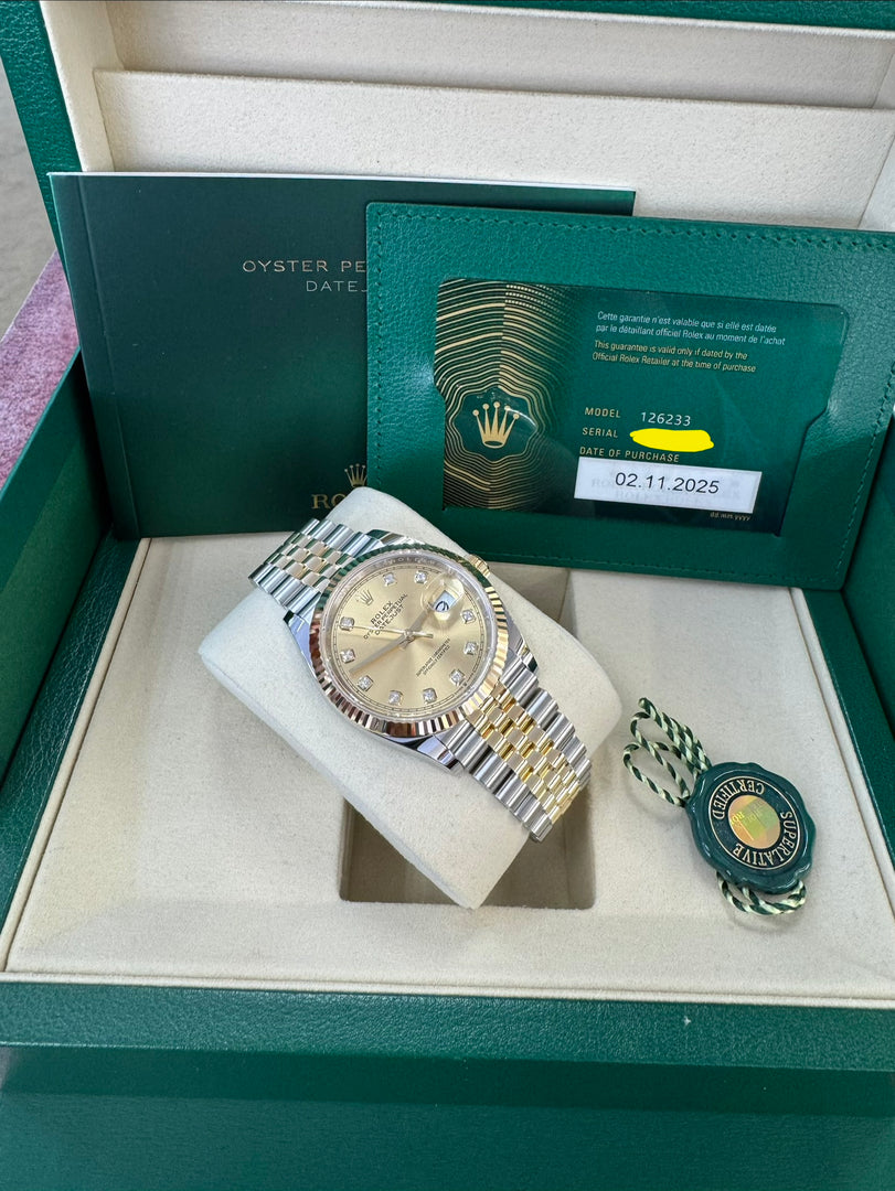 Rolex Datejust 36mm 126233 2025 Champagne Diamond Dial