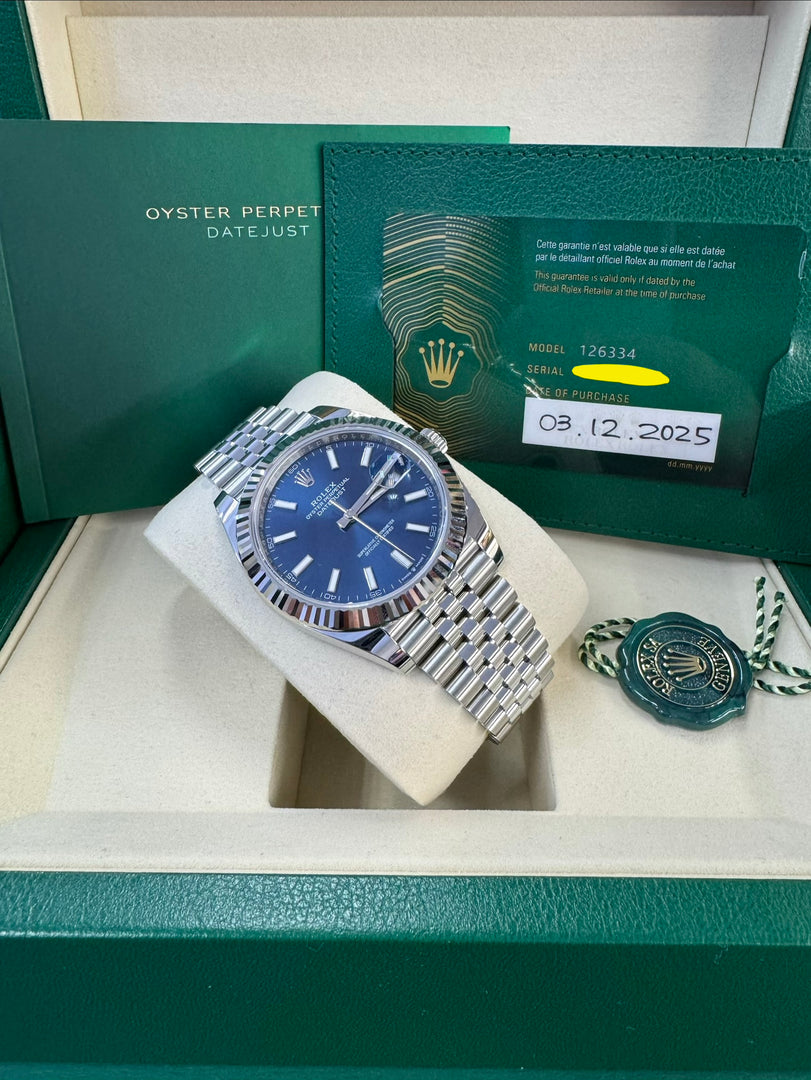 Rolex Datejust 41mm 126334 2025 Blue Index Dial Jubilee