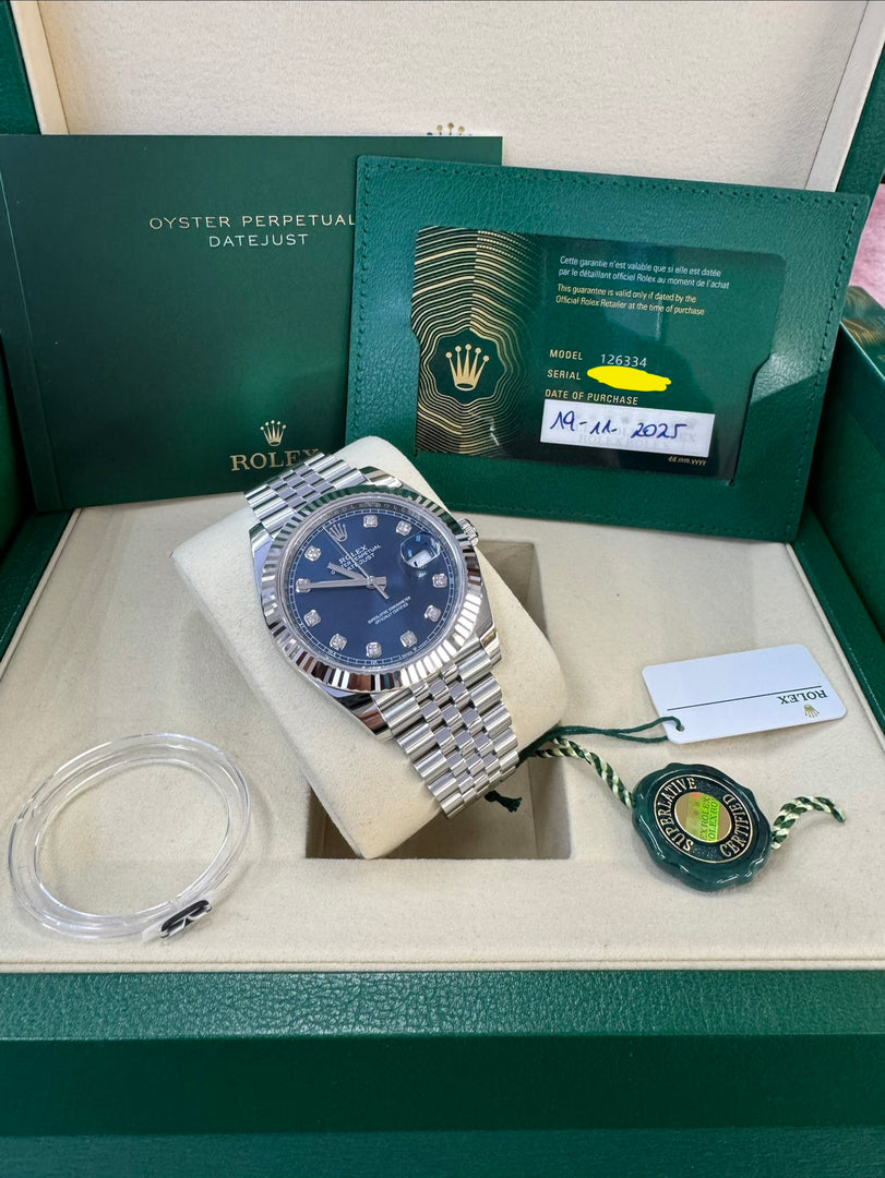 Rolex Datejust 41mm 126334 2025 Blue Diamond Dial Jubilee