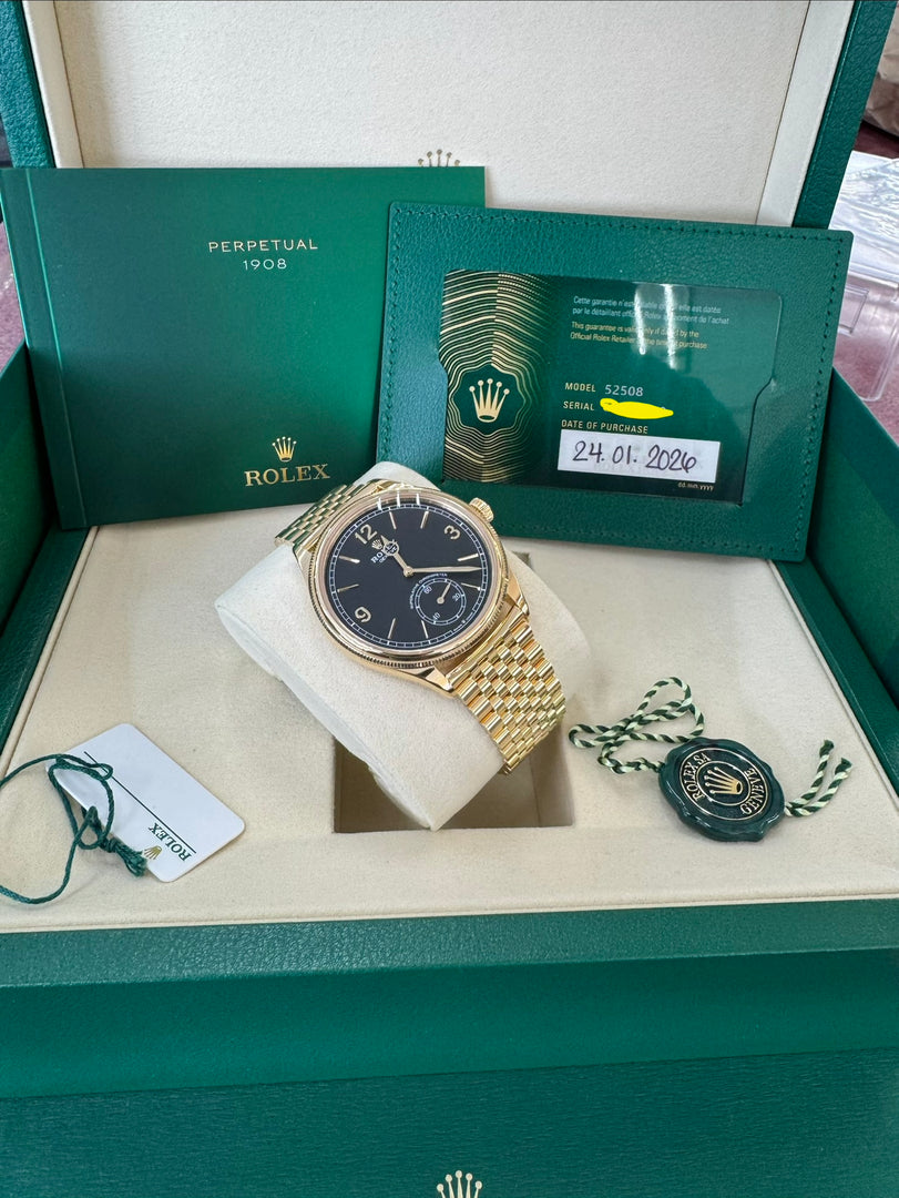 Rolex 1908 18K Gold Black Dial Ref 52508