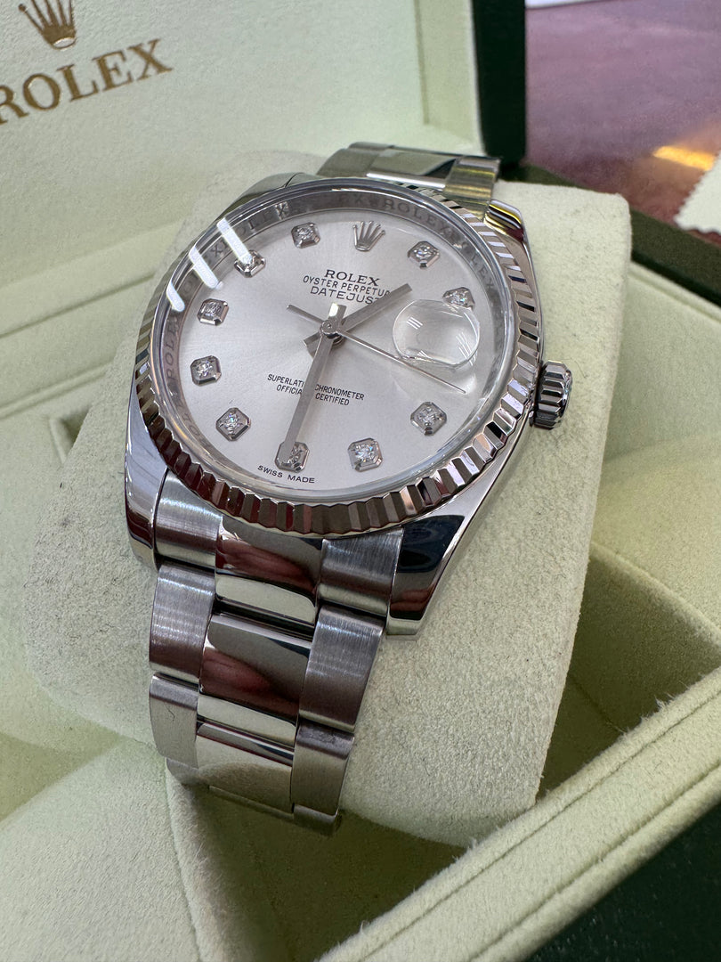 Rolex Datejust 36mm 116234 2011 Silver Diamond Dial Oyster