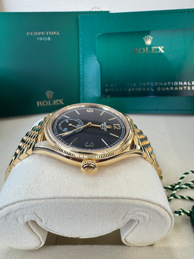 Rolex 1908 18K Gold Black Dial Ref 52508