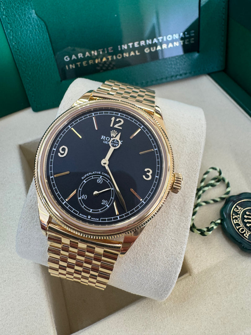 Rolex 1908 18K Gold Black Dial Ref 52508