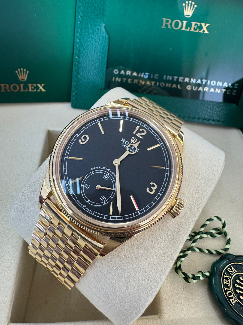 Rolex 1908 18K Gold Black Dial Ref 52508