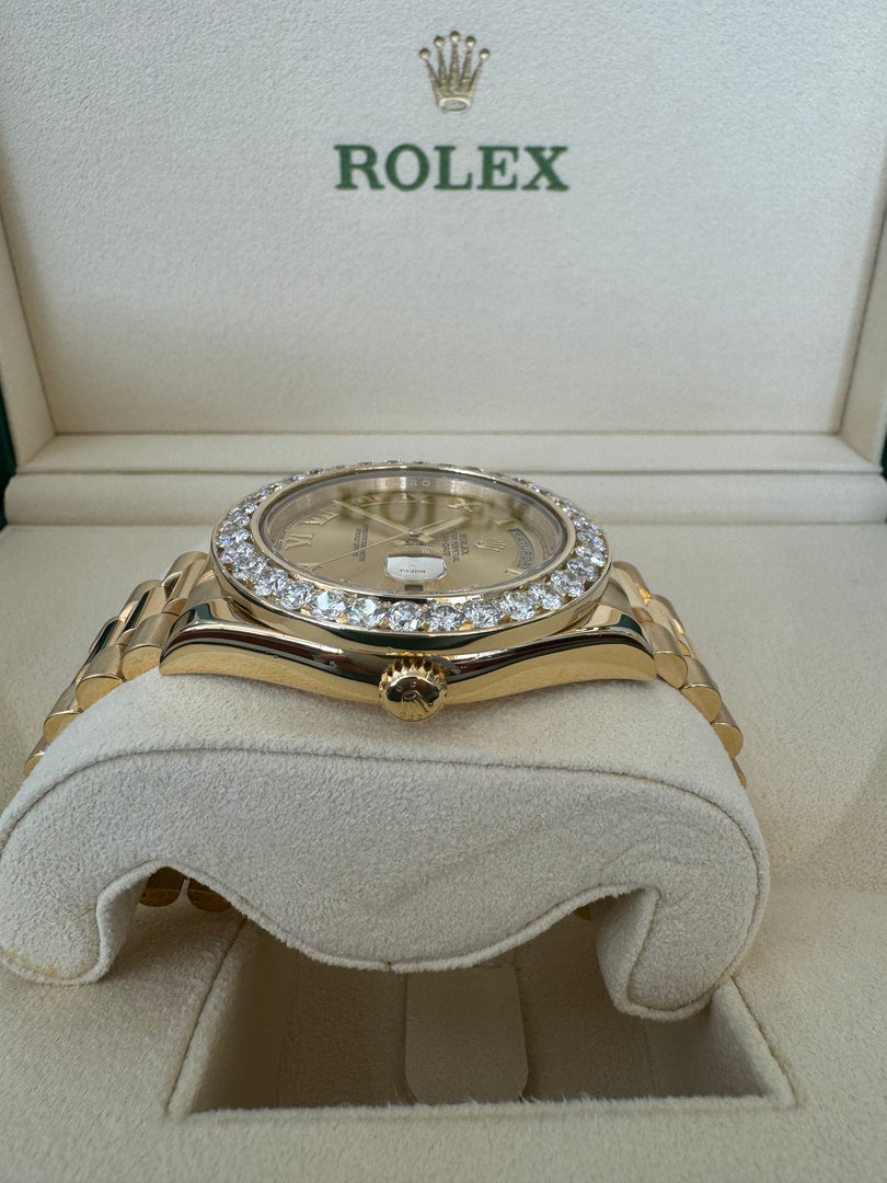 Rolex Day-Date 41mm 2015 Champagne Dial 218238 Diamond Bezel 5.00ct