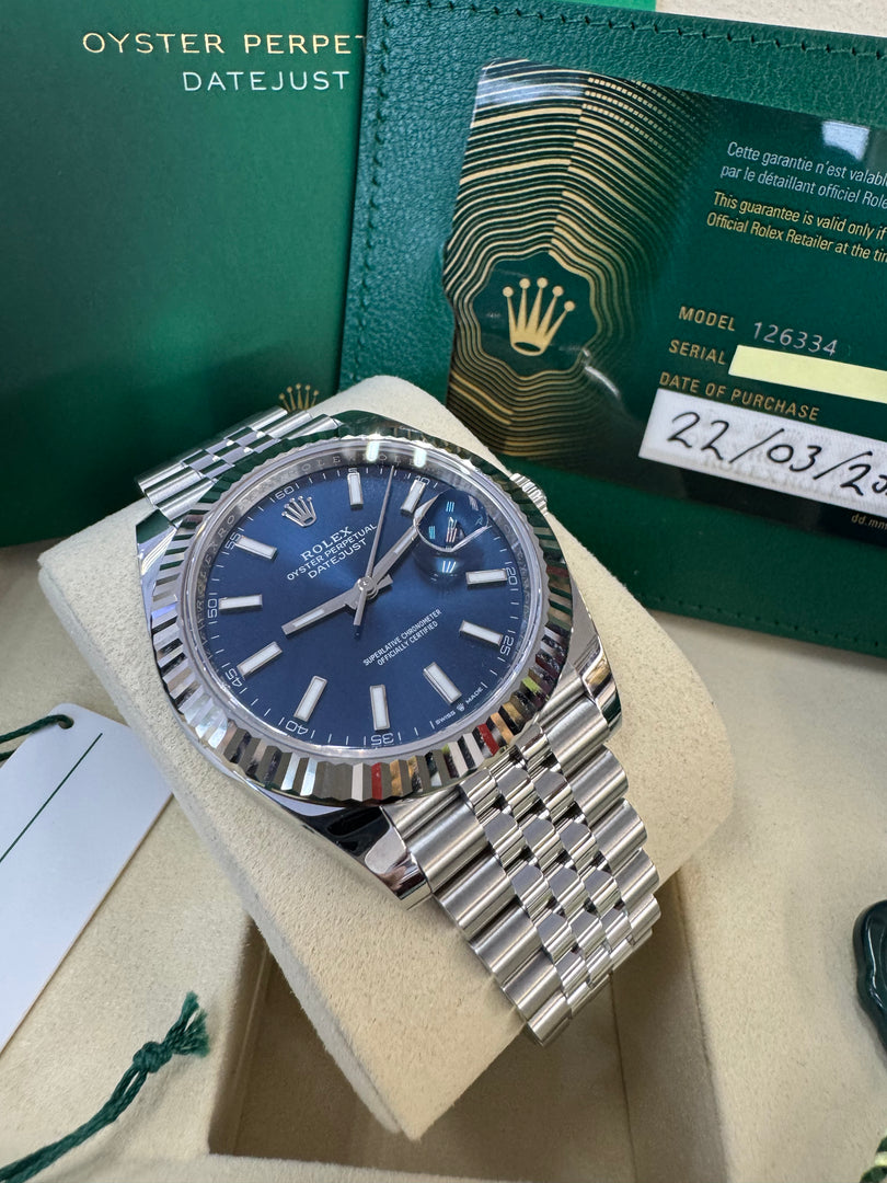 Rolex Datejust 41mm 126334 2026 Blue Index Dial Jubilee