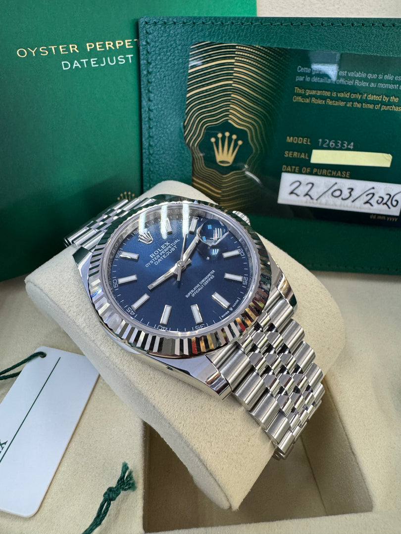 Rolex Datejust 41mm 126334 2026 Blue Index Dial Jubilee