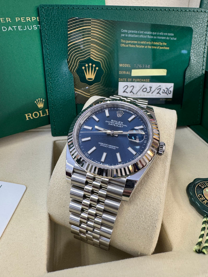 Rolex Datejust 41mm 126334 2026 Blue Index Dial Jubilee
