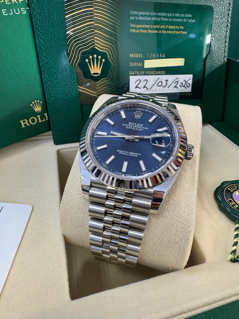 Rolex Datejust 41mm 126334 2026 Blue Index Dial Jubilee