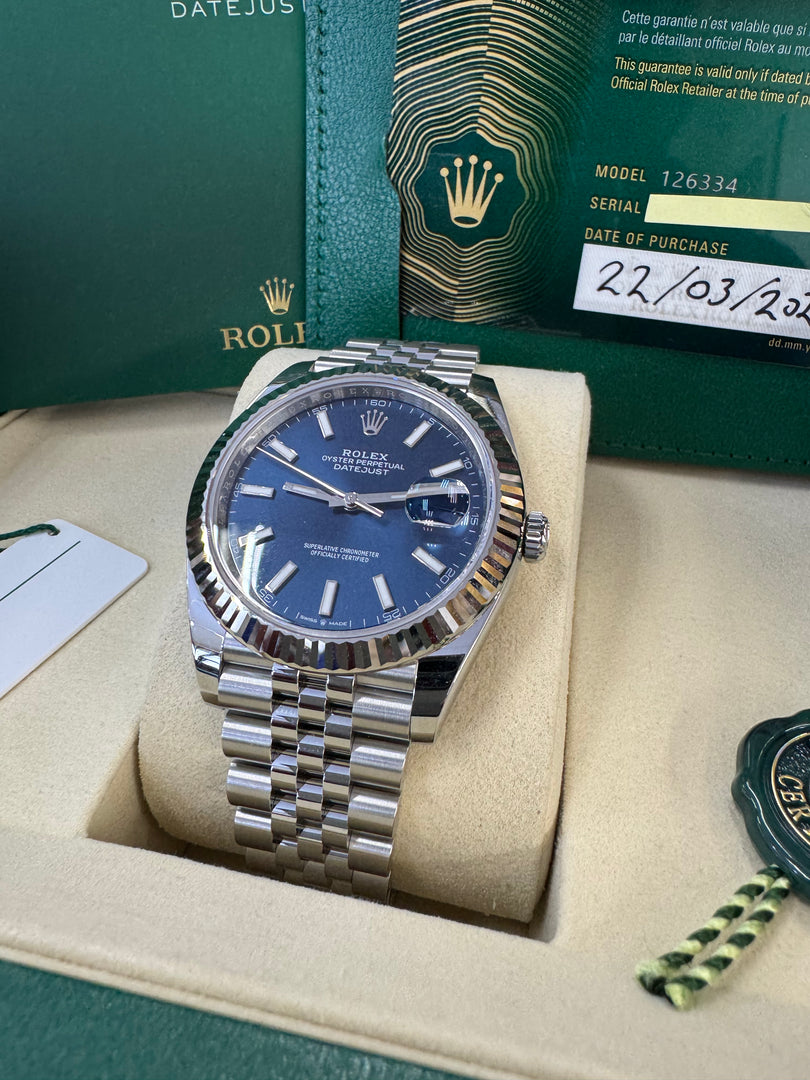 Rolex Datejust 41mm 126334 2026 Blue Index Dial Jubilee