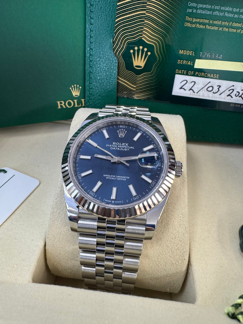 Rolex Datejust 41mm 126334 2026 Blue Index Dial Jubilee