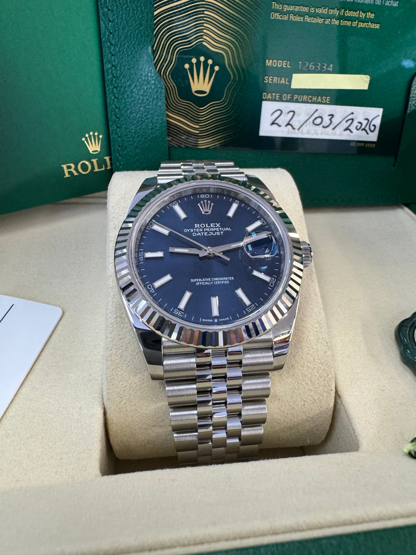 Rolex Datejust 41mm 126334 2026 Blue Index Dial Jubilee