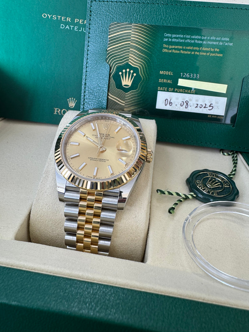 Rolex Datejust 41 Champagne Index Dial 126333 2025 Jubilee