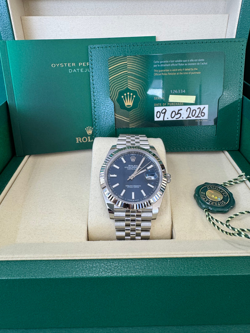 Rolex Datejust 41mm 126334 2026 Blue Index Dial Jubilee