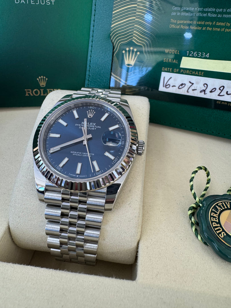 Rolex Datejust 41mm 126334 2024 Blue Index Dial Jubilee
