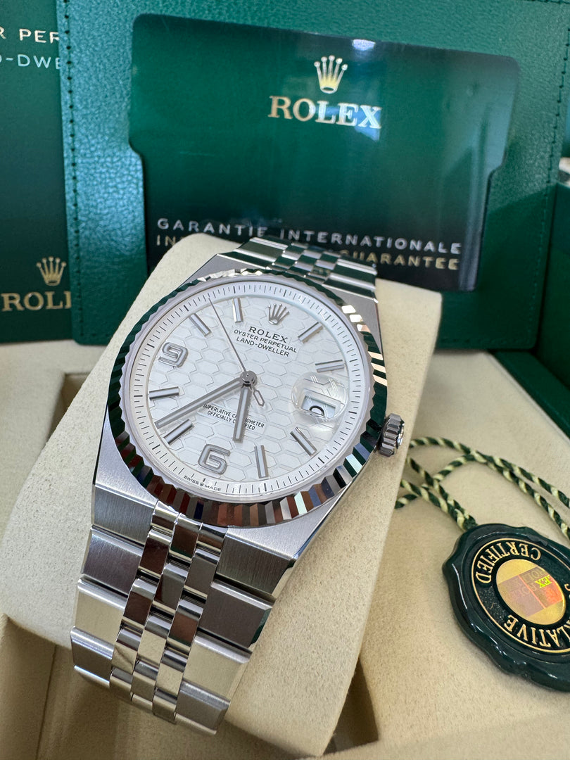 Rolex Land-Dweller 40mm 127334 2026 Silver Honeycomb Dial