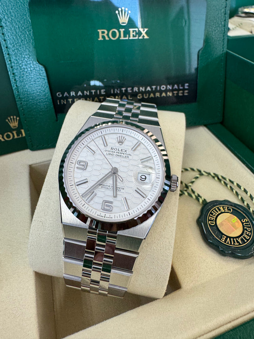 Rolex Land-Dweller 40mm 127334 2026 Silver Honeycomb Dial