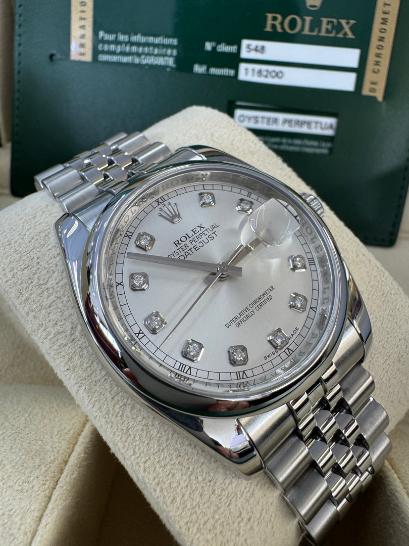 Rolex Datejust 36mm 116200 2013 Silver Diamond Dial Jubilee