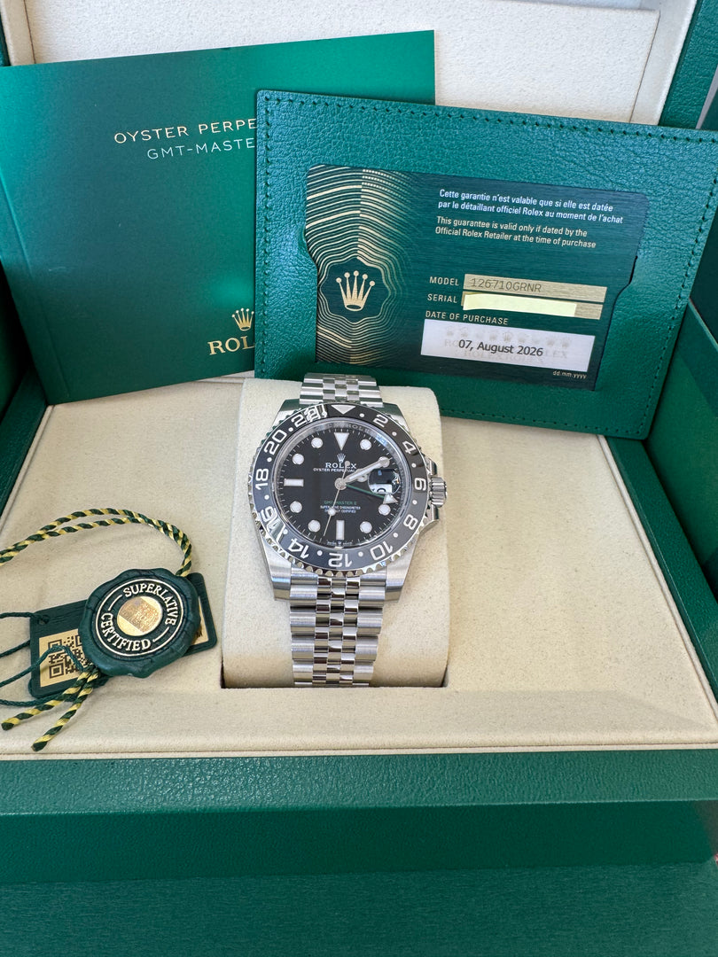 Rolex GMT-Master II "Bruce Wayne" 2026 126710GRNR Jubilee Full Stickers New Wood Card
