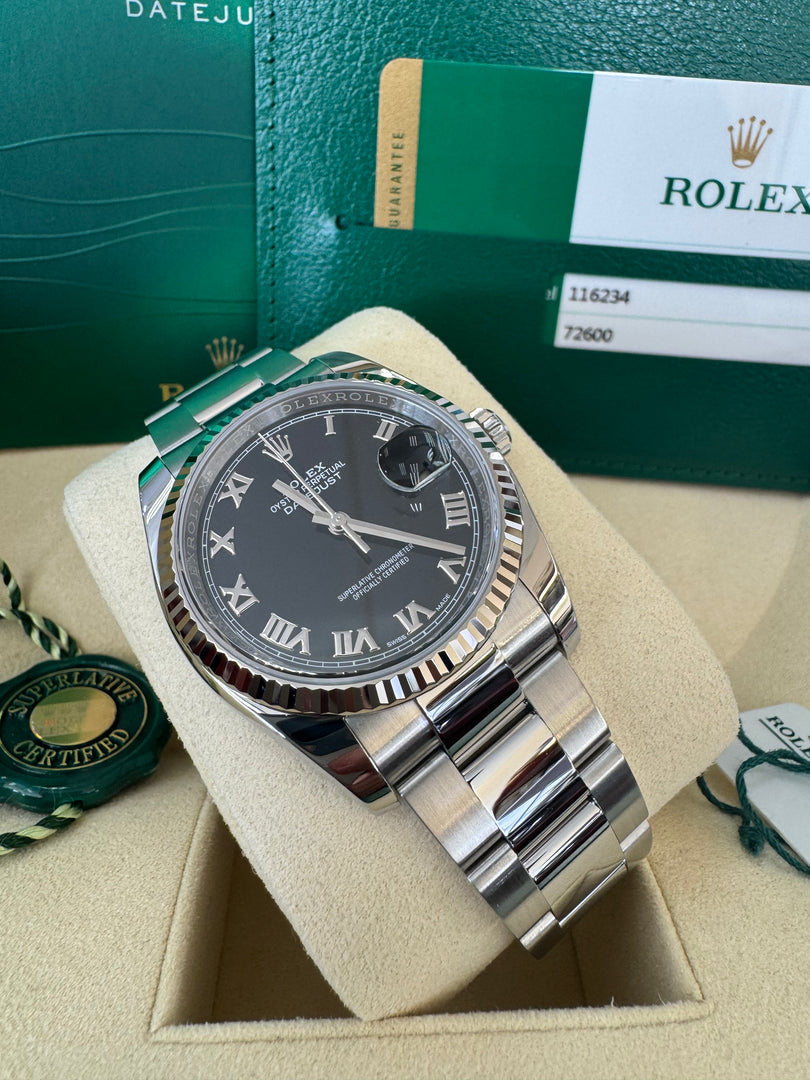 Rolex Datejust 36mm 116234 2020 Black Roman Dial Oyster