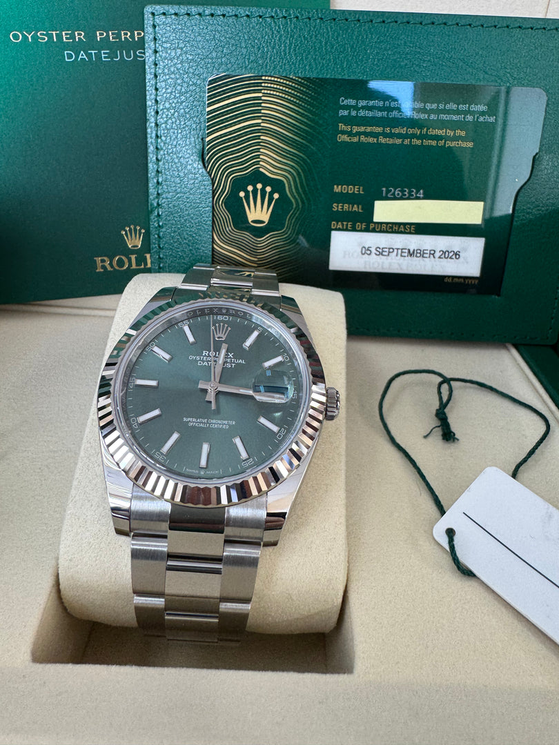 Rolex Datejust 41mm 126334 2026 Mint Green Dial Oyster