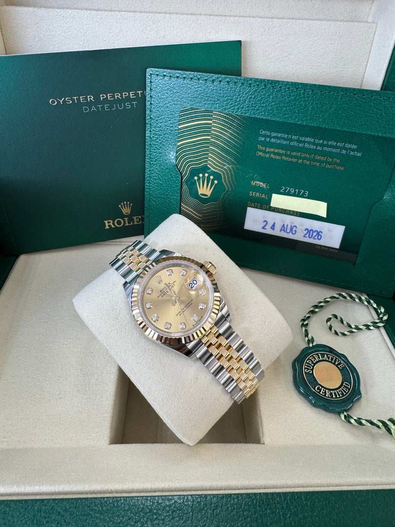 Rolex Datejust 28mm 279173 2026 Champagne Diamond Dial Jubilee