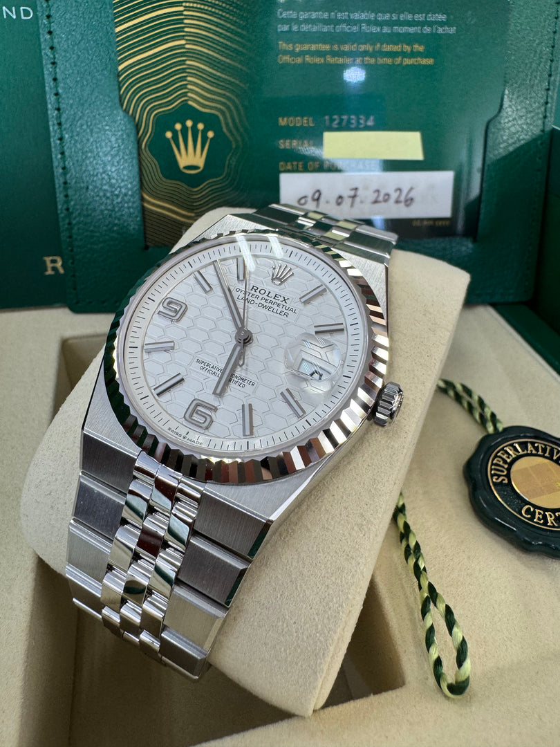 Rolex Land-Dweller 40mm 127334 2026 Silver Honeycomb Dial
