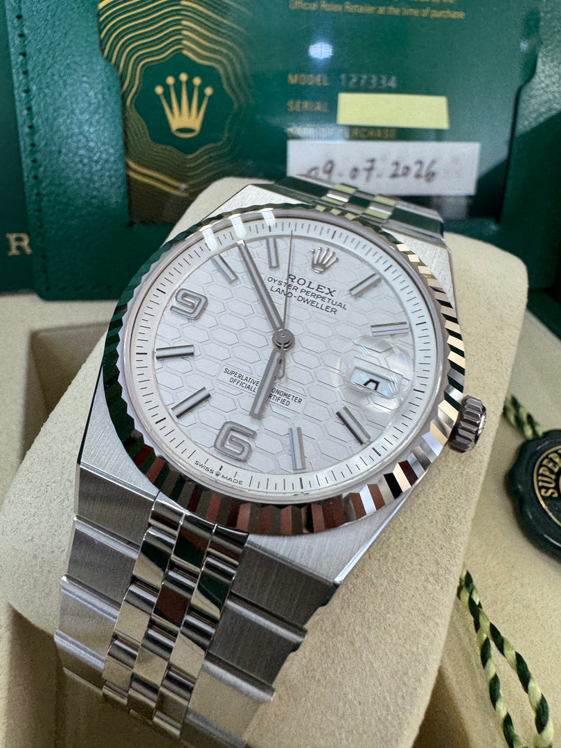 Rolex Land-Dweller 40mm 127334 2026 Silver Honeycomb Dial