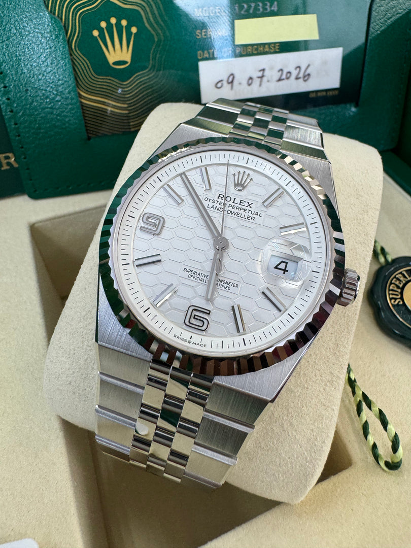 Rolex Land-Dweller 40mm 127334 2026 Silver Honeycomb Dial