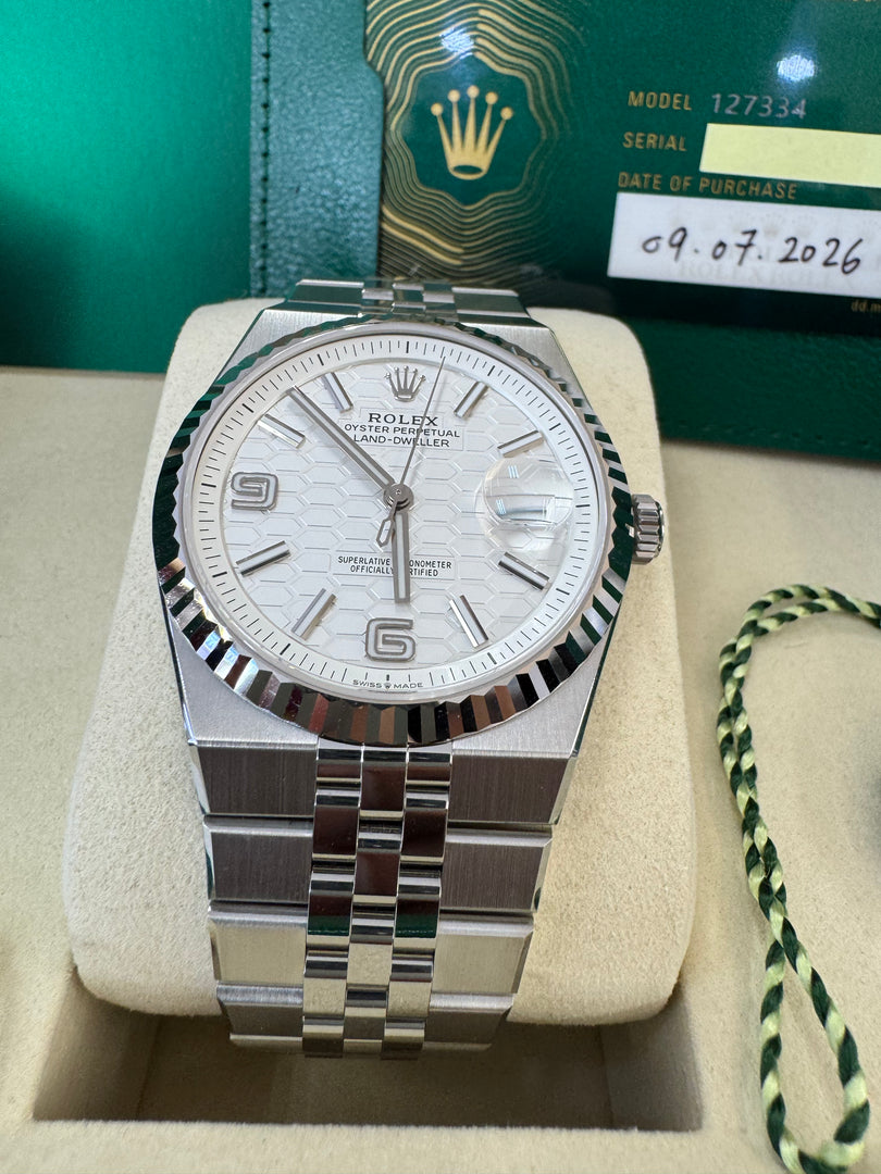 Rolex Land-Dweller 40mm 127334 2026 Silver Honeycomb Dial