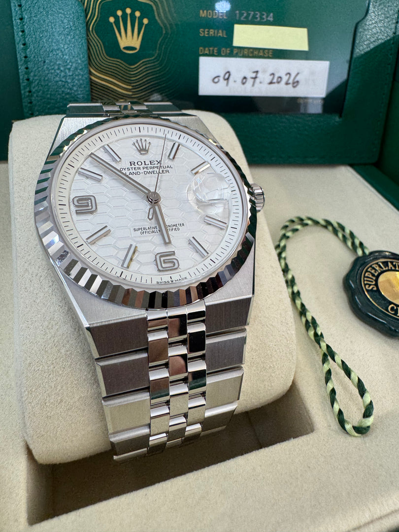 Rolex Land-Dweller 40mm 127334 2026 Silver Honeycomb Dial