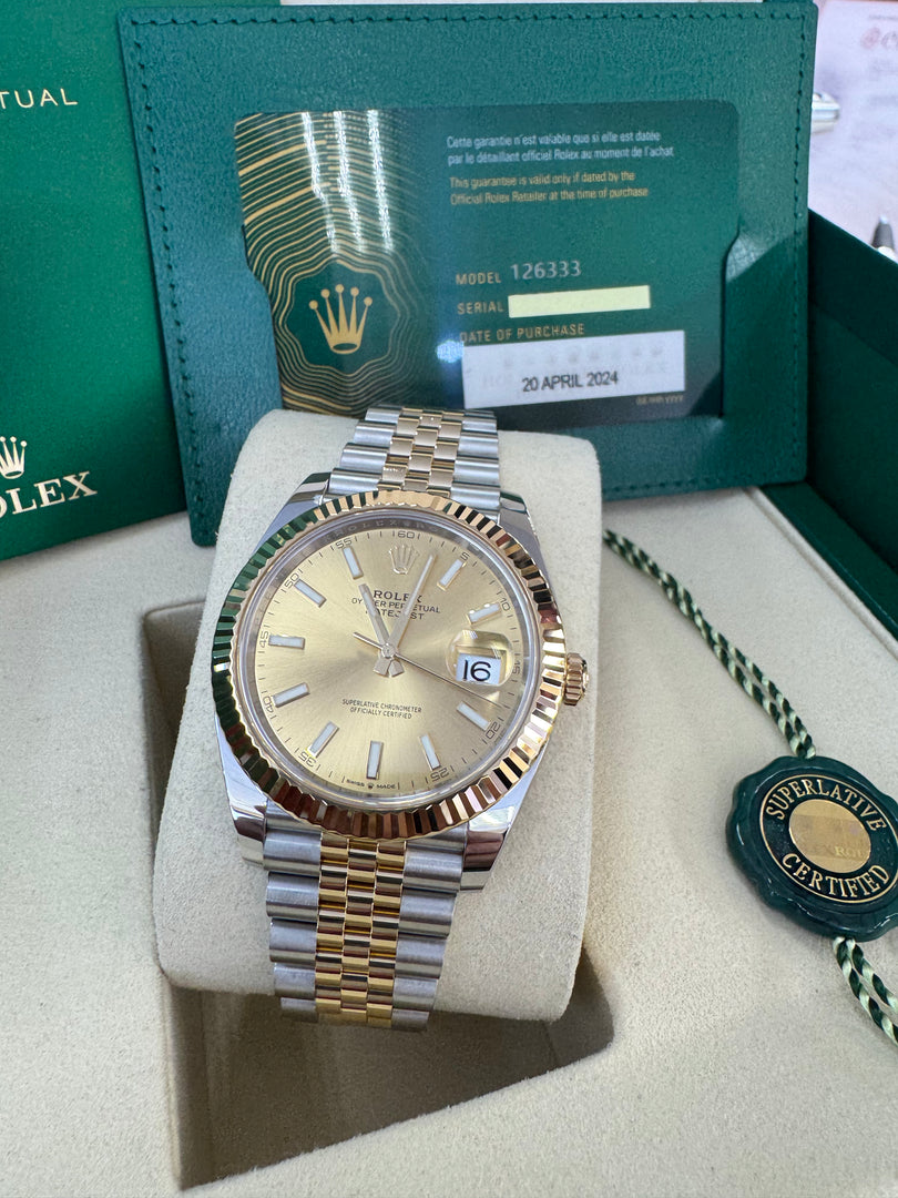 Rolex Datejust 41 Champagne Index Dial 126333 2024 Jubilee
