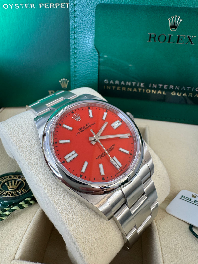 Rolex Oyster Perpetual 41mm 2021  Coral Red Dial 124300