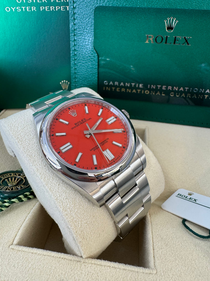 Rolex Oyster Perpetual 41mm 2021  Coral Red Dial 124300