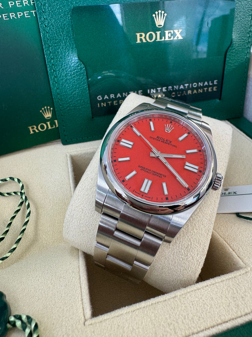 Rolex Oyster Perpetual 41mm 2021  Coral Red Dial 124300
