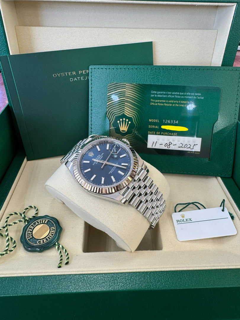 Rolex Datejust 41mm 126334 2025 Blue Index Dial Jubilee
