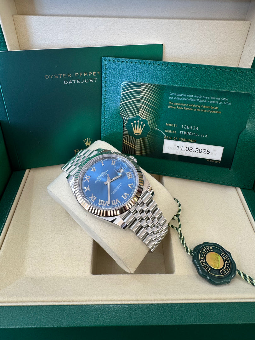 Rolex Datejust 41mm 126334 2025 Blue Roman Dial Jubilee