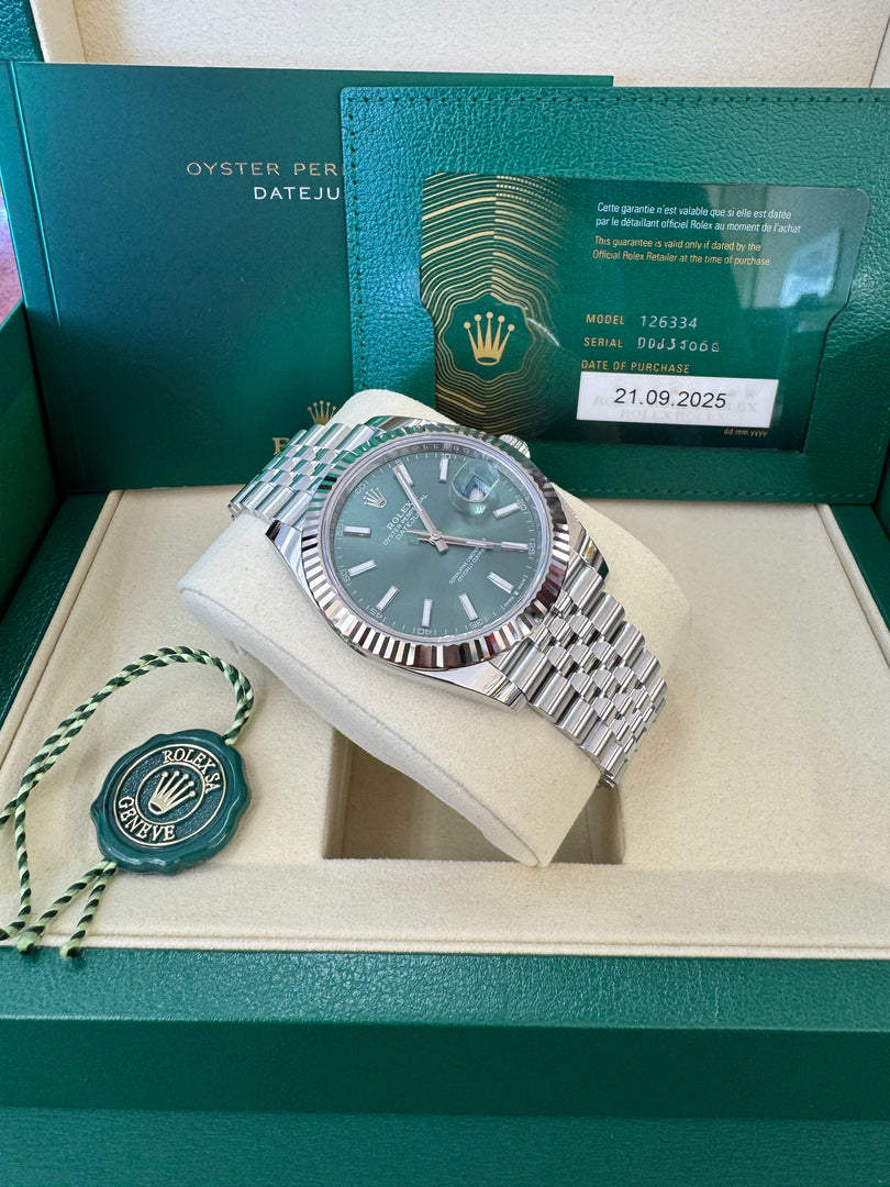 Rolex Datejust 41mm 126334 2025 Mint Green Dial Jubilee